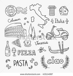 hand drawn italy icons and symbols