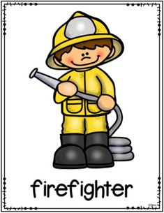 a firefighter is holding a hose in his hand and standing next to the words