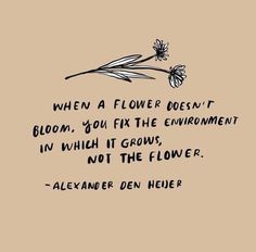 a drawing with the words, when a flower doesn't bloom you fix the environment in which it grows, not the flower