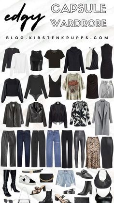 Cool Edgy Style, Rebellious Style Outfits, Cool Style Women Edgy, Alternative Fashion Capsule Wardrobe, Outfit Staple Pieces, Outfit Statement Piece, Edgy Outfits Capsule, Rocker Chic Business Casual, Edgy Everyday Outfits