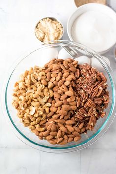 nuts and other ingredients in a glass bowl