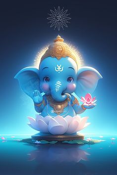 an elephant statue sitting on top of a water lily in the middle of a body of water