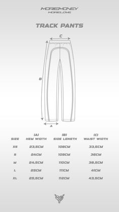 the technical diagram for track pants