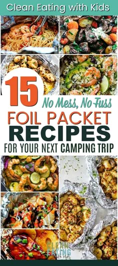 the cover of 15 no mess, no fuss foil packet recipes for your next camping trip