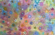 an abstract painting with many stars and dots on the bottom, in pastel colors