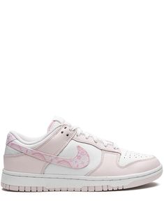 light pink/white leather signature Swoosh logo detail round toe front lace-up fastening logo patch at the tongue branded insole rubber sole These styles are supplied by a premium sneaker marketplace. Stocking only the most sought-after footwear, they source and curate some of the most hard to find sneakers from around the world. Nike Dunk Low Pink Paisley, Light Pink Nike Shoes, Light Pink Dunks Outfit, Coquette Shoes Sneakers, Cute Affordable Shoes, Pink Paisley Dunks, Light Pink Dunks, Cute Nike Dunks, Light Pink Clothes