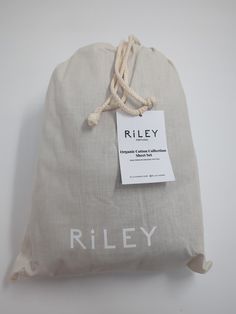 a bag with a label on it that says riley