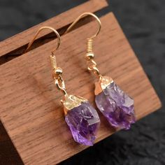 Natural Raw Amethyst Stone Dangle Earrings Purple Crystal Drop Earrings Handmade Size: About 1.5 Inch Raw Crystal Earrings, Neck Pieces Jewelry, Stone Dangle Earrings, Ancient World, Earrings Purple, Raw Amethyst, Calming Stones, Purple Crystal, Purple Stones