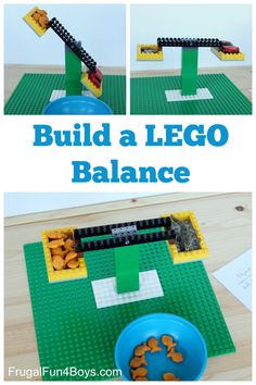 the instructions for building a lego balance board are shown in three different pictures, including one with