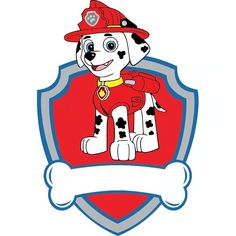 a cartoon dog with a fireman's hat on and a banner in the shape of a shield