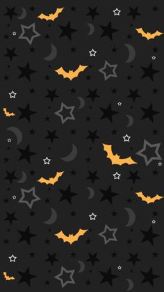 bats, stars and crescents on a black background with yellow highlights in the middle