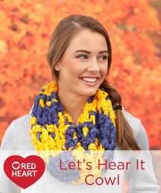 Let’s Hear It Cowl Free Crochet Pattern in Red Heart Yarns -- You know Sashay® as the ruffle scarf yarn, but did you know you can crochet with it just as it comes off the ball? This cowl is the perfect easy-crochet accessory for wearing your school or team colors! Freetress Deep Twist Crochet, Crochet Braid Pattern, Hearts Crochet, Cowl Crochet, Crochet Scarfs, Crochet Patterns Free Beginner, Crochet Beret