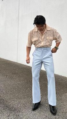 Disco Outfit Men, 70s Outfits Men, 70s Fashion Men, Look Disco, 70s Mens Fashion, 80s Fashion Men, Look 80s, Asian Guy, Party Outfit Men