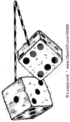 two dices hanging from a rope with one piece falling off the ground and another piece missing