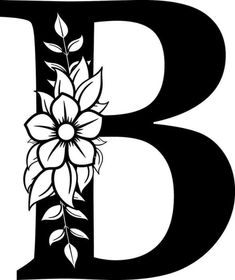 the letter b is decorated with flowers and leaves