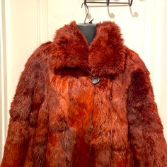 19” Wide Under Pits 41” Long The Lining - Rips Has Been Hand Saw - See Pics Red Fur Coat For Fall, Red Midi, Hand Saw, Rabbit Fur, Leather Jackets, Leather Jacket, Jackets & Coats, Jackets For Women, Red