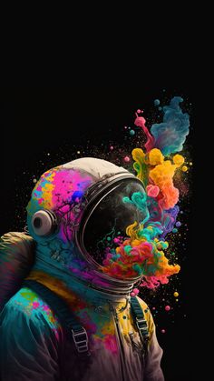 an astronaut with colorful paint on his face