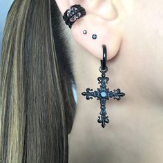 Eye catching and edgy Cross hoop earrings are made of 316 Stainless steel and set with black Cubic Zirconia stone. Can be purchased as single or a pair. Size of earrings 1 1/2 inches long x7/8 inches wide All items are shipped in a gift box Earrings Cross, Earrings Gothic, Gothic Cross, Gothic Crosses, Wrap Earrings, Gothic Earrings, Ear Cuffs, Cross Earrings, Earrings Black