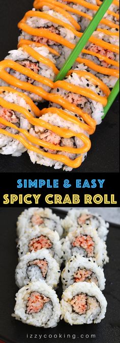 sushi and easy spicy crab roll with chopsticks