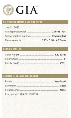 the front and back side of a paper with an information card for gia natural diamond grade report