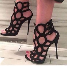 Size Unknown; Fits Like A 7.5/8 Black Suede Gently Used Designer Strappy Sandals For Party, Designer Black Strappy Heels, Designer Black Strappy Sandals, Glamorous Black Strappy Sandals, Glamorous Black Strappy Heels, High Heels Classy, Gladiator Sandals Heels, Giuseppe Zanotti Heels, Heels Classy