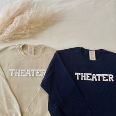 This Theater Crewneck Sweatshirt is the perfect personalized gift to yourself, professor, colleagues and loved ones! Match with your friends and co-workers!  - They need to be purchased individually (it's not sold as a set) - Sweatshirt material is super soft and comfy! ♡ - All our sweatshirts run a UNISEX fit. (Both for men and women) They are naturally oversized, so we normally recommend your true size. But if you like a more baggy look, we recommend sizing up. - These letters are iron-on patc Theater Teacher Outfit, Theater Teacher, Drama Teacher Gifts, Theatre Outfit, Drama Teacher, Theatre Gifts, Teacher Sweatshirt, Teacher Outfit, Sweat Shirts