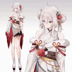 an anime character dressed in white and red