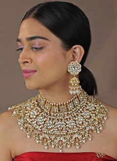 Double Layered Floral Bridal Necklace Set Riana by Shikha Jindal - Fabilicious Fashion Elegant Kundan Jewelry With Zari Work, Gold Bridal Necklace With Stone Work For Festive Occasions, Diwali Gold Jewelry With Stone Work, 22k Gold Meenakari Jewelry For Ceremonial Occasions, Diwali Heavy Gold Plated Jewelry, Elegant Jewelry With Zari Work For Reception, Elegant Kundan Necklace With Zari Work For Ceremonial Occasion, Elegant Jewelry Sets With Zari Work For Festive Occasions, Traditional Gold Jewelry With Stone Work