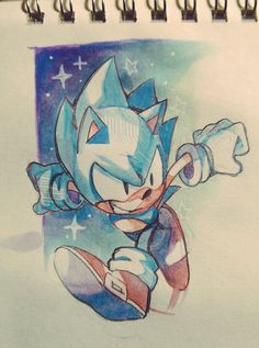 a drawing of sonic the hedgehog on paper