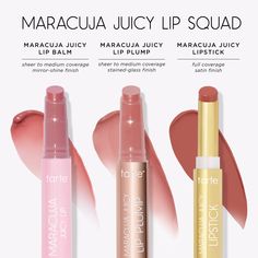 Rich, craveable color that feels like a nourishing balm! Tarte Maracuja Juicy Lip Swatches, Tarte Maracuja Juicy Lip, Tarte Lipstick, Plumping Lipstick, Acne Makeup, Beauty Serums, Makeup List, Tarte Makeup, Tarte Cosmetics