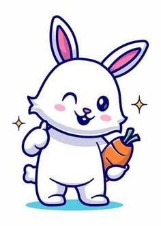 a cartoon bunny holding a carrot on a blue background