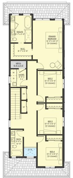 the floor plan for a two story house with an attached bathroom and living room area