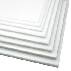 five white square pieces of paper stacked on top of each other, all in different sizes