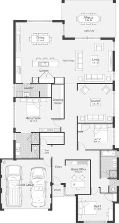 the floor plan for an apartment with two bedroom, one bathroom and three car spaces