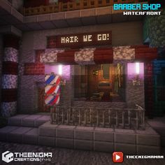 the entrance to a barber shop in minecraft