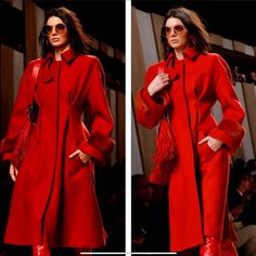 Gorgeous Coat By Fendi Felt Coat With Dyed (Finland) Fur Cuffs. Spread Collar, Hidden Button From. Long, Wide Sleeves, Side-Entry Pockets. A-Line Silhouette. Spring 2018 Fendi Jacket, Felt Coat, Fur Cuffs, Wide Sleeves, Finland, Evening Gowns, Fur Coat, Trench Coat, Fendi