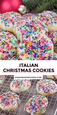 italian christmas cookies with sprinkles on a cooling rack