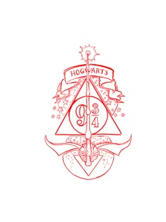 the hogwarts crest is shown in red ink