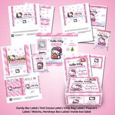 hello kitty printable labels and envelopes for candy bar / hot cocoa label / cupcake bag / popcorn box