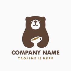 a brown bear holding a coffee cup logo