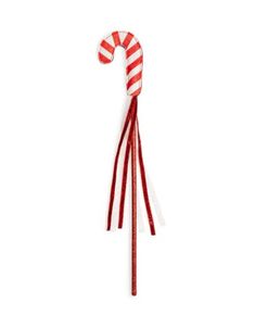 a candy cane with red and white stripes on it's end, in front of a white background