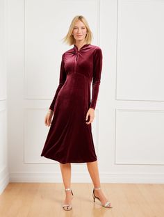 Texture goes super plush this season! Our stunning sheath dress in color-rich velvet with a draped mockneck. A party dress that will be remembered. Features Sheath Dress Mockneck Long Sleeve Hidden back zip closure Hits Below Knee Imported Fit: Misses: 46"; Petite: 43" Material: 90% Polyester, 10% Spandex Care: Machine Wash Cold; Only Non-Chlorine Bleach When Needed; Tumble Dry Low; Cool Iron On Reverse | Velvet Draped Neck Midi Dress Talbots Velvet Drapes, Classic Style Women, Velvet Dress, Dress Brands, Modern Classic, Sheath Dress, Polyester Spandex, Mock Neck, Party Dress