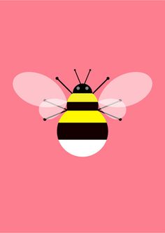 a pink background with a black and yellow bee on it's back, in the middle