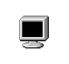 an old computer monitor with a black screen on it's side and a white background