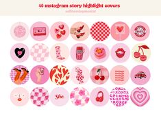 an image of valentine's day stickers with the words, 40 instagramn story highlight covers