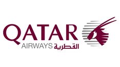 qatar airways logo with the word qatar in arabic and an image of a bird on it