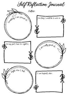 the self reflection journal is shown with four different frames and leaves on it, including one for