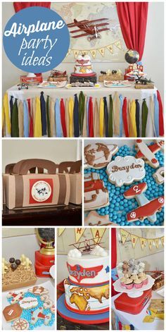 an airplane themed party with lots of desserts