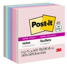 post - it super sticky notes, 3 x5 inches, assorted colors, pack of 5