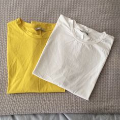 Zara T Shirts White And Yellow! Never Worn! Everyday Yellow Cotton Tops, Yellow Cotton Tops For Everyday, Yellow Cotton Top For Everyday Wear, Basic Yellow T-shirt For Spring, Zara Yellow Casual Tops, Mustard Cotton Crew Neck Tops, Yellow Summer Tops For Everyday, Zara Yellow Crew Neck Top, Summer Mustard Cotton T-shirt